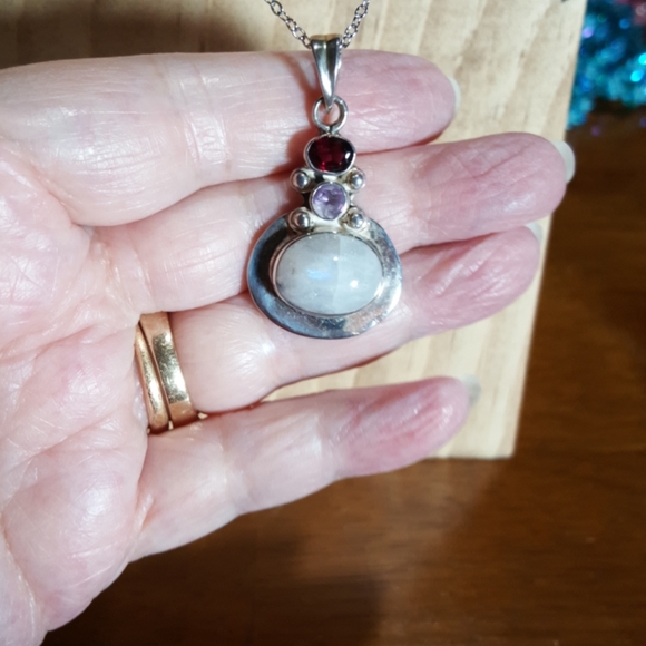 Moonstone, Tanzanite & Garnet Necklace - Picture 5 of 6